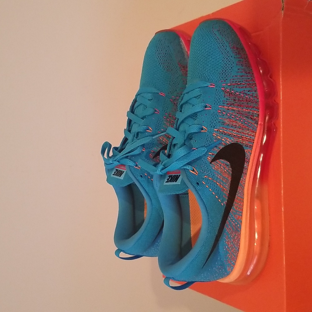 Nike FlyKnit Air Max Vivid Blue, Orange & Black Sneakers